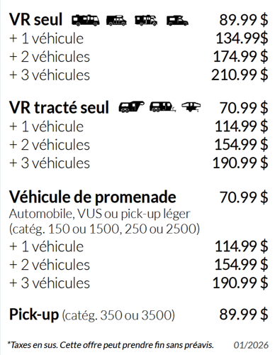 Tarifs Assistance routière FQCC